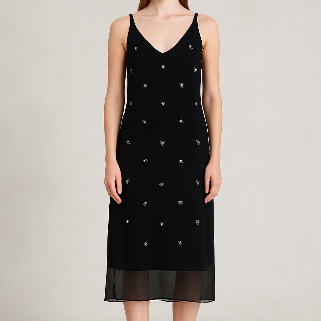 Nwt Tibi Silk Crystal-Embellished Midi Dress